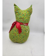 Vtg Handmade Cat Pillow Yellow With Floral Design And Red Ribbon - €17,09 EUR