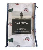 Nautica Christmas Tree Sailboat 2 Pack Standard Pillowcases Holiday Sails White - £22.85 GBP