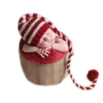 Newborn Baby Photo Props Outfits Crochet Christmas Long Tail Hat For Girls Photo - £20.37 GBP