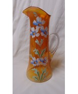 FENTON Iridescent Marigold "Forget Me Not" Hand Painted Enameled Tankard 12-3/4" - $120.00