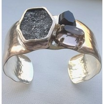 SILPADA 925 STERLING SILVER CRYSTAL CAVE DRUZY ONYX SMOKY TOPAZ CUFF BRA... - $203.35