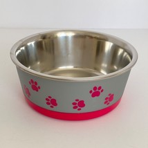 Vibrant Life Paws Pink Silver Skid Proof Bottom Rim Insulated Pet Bowl Hand Wash - £3.98 GBP