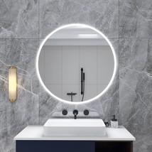 24 in. Round Wall-Mounted Dimmable LED Bathroom Vanity Mirror - Silver - £138.33 GBP