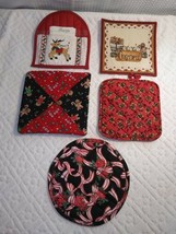 Lot of 5 Unique Vintage Christmas Hot Pads Pot Holders - Some Handmade M... - $11.26