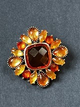 Two Toned Orange Plastic Abstract Flower SIlvertone Pin Brooch – 1 and 3... - £8.84 GBP