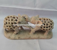 Designer Marble Baby Elephant Statue Lattice Work Showpiece Art Decorati... - $116.13