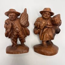 Two Vintage Wooden Wood Figure Statue Travelers Men Hand Carved Folk Art - $288.00