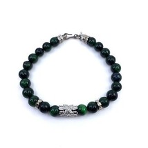Bracelet de perles pour hommes en argent sterling 925 œil de tigre vert... - £64.36 GBP
