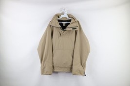Vtg 90s J Crew Mens Medium Distressed Fleece Lined Pullover Anorak Jacket Beige - £42.48 GBP