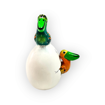 Hatched Egg Pottery Bird Green Orange Pelicans Mexico Hand Painted Signed 239 - £22.15 GBP