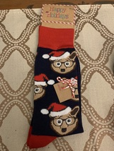 Happy Holidays Santa Bear Design Men&#39;s Size 8-12 Navy Crew Socks - £4.81 GBP