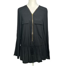 Sultry Plus Black Long Sleeve Blouse Gold Zipper  Drawstring Waist 1XL - $27.36 CAD