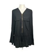 Sultry Plus Black Long Sleeve Blouse Gold Zipper  Drawstring Waist 1XL - $27.34 CAD