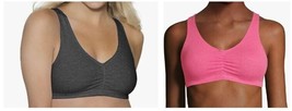 Hanes Women&#39;s S Wireless Racerback Stretch Bralettes Pullover 2 Pack Pink Gray - £19.42 GBP