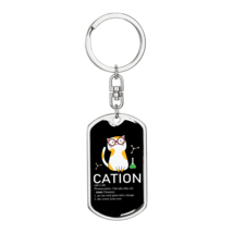 Cute Cat Cation Stainless Steel or 18k Gold Premium Swivel Dog Tag Keychain - £30.01 GBP+