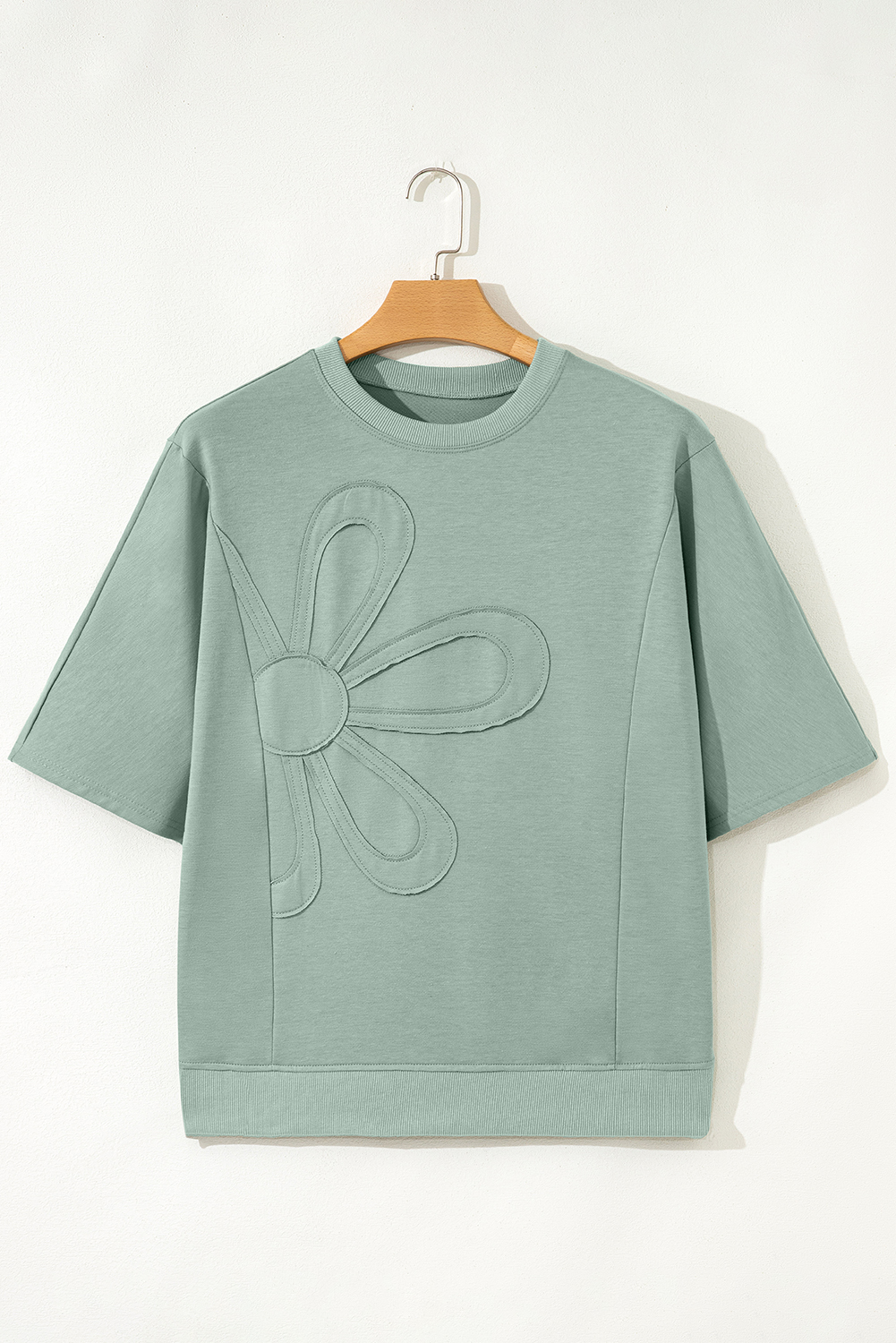 Clearly Aqua Floral Patched Half Sleeve Tunic Top Item image 3