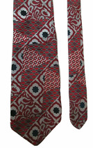 Vtg Necktie Red Silver Blue Patchwork Pattern 56&quot; 4.5&quot; EUC Swing Rockabi... - £9.48 GBP
