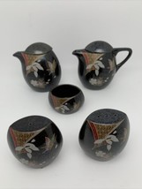 Single Tea Pot Pots Cup w/ Matching Salt &amp; Pepper Shakers Butterfly Floral Brown - £24.75 GBP