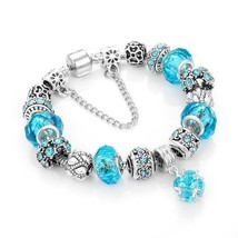 NEW European Charm Bracelet/Bangle BLUE Crystal/Bead Chain~Big Fashion Trend - £16.14 GBP