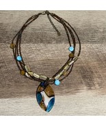 Tribal Turquoise Amber Pendant Oval  Bead 4 Strands  Necklace Oval Tiger... - £11.66 GBP
