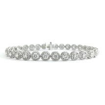 Authenticity Guarantee 
Milgrain Halo Round Diamond Tennis Bracelet 14K White... - £3,792.62 GBP