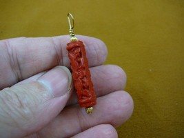 J-20 RED CINNABAR Pendant necklace carved wood lacquer flower bead loop jewelry - £8.29 GBP