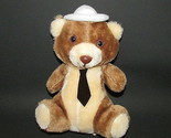 B.j. toy company vintage plush teddy bear white hat tie brown cream Korea - $6.92