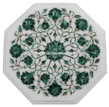 12&quot; White Marble Coffee Table Top Malachite Inlay Floral Art Bedroom Decor H3033 - £283.13 GBP