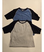 2-Lot-Hanes Mens Beefy ShortSleeve Shirt Blue Gray-Colorblock-Medium(38-40) - $19.22
