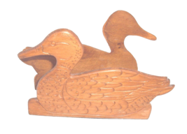 Vtg Napkin Holder Carved Folk Art Wood Country Farmhouse Cabin Mallard Duck - $27.69