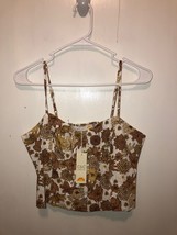 NWT C&amp;C California Womens SZ 8 Linen Blend Floral Cropped Spaghetti Strap Top - £9.45 GBP