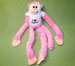 Harvey Hutter Plush Monkey Hanging Pink 27&quot; Sticky Hands I Love Texas With Sound - $9.00