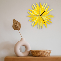 Organic wooden wall clock in shades of yellow with abstract shape - Haystack - $139.00