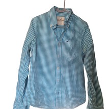 Hollister Shirt Plaid Youth L Large Blue/White Long Sleeve Button Up w/ ... - $12.85