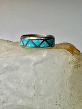 Zuni ring Turquoise band size 7.75 sterling silver women men - £52.95 GBP