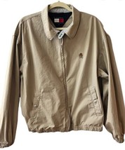 Vintage 90s Tommy Hilfiger Harrington Jacket Men’s Sz L Bomber Khaki Beige Crest - £20.24 GBP