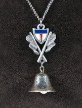Red White Blue Enamel SHIELD Pewter Pendant Vintage Necklace Silvertone BELL ART - £14.80 GBP