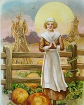 John Winsch Thanksgiving Postcard Schmucker Victorian Pumpkin Lady Sun Moon 1911 - £55.19 GBP