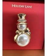 Macys Holiday Lane  faux pearls goldtone metal snow man pin - £15.73 GBP