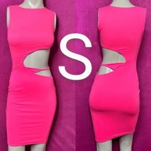 Sexy Neon Pink Cut Out Side Mini Bodycon Dress~Size S - £22.81 GBP