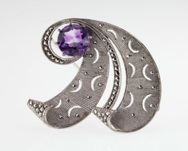 Theodor Fahrner Sterling Silver Amethyst and Marcasite Brooch Vintage - $347.85