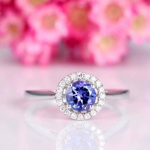 1Ct Round Cut Tanzanite &amp; Diamond Pretty Wedding Halo Ring 14k White Gold Over - £87.36 GBP