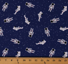 Astronauts Stars Space Spaceflight NASA Blue Cotton Fabric Print BTY D467.37    - £10.32 GBP
