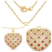 Mother&#39;s day  heart shaped ruby gold necklace gift  - £243.55 GBP