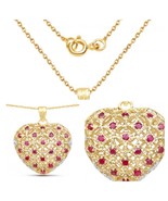 Mother&#39;s day  heart shaped ruby gold necklace gift  - £235.95 GBP