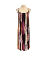 Nicole Miller Dress  M Colorful Mixed Striped Pleated Jersey Knit Midi A... - $51.23 CAD