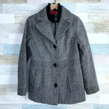 Esprit Wool Blend Tweed Peacoat Gray Button Zipper Front Lined Womens Medium - £34.40 GBP