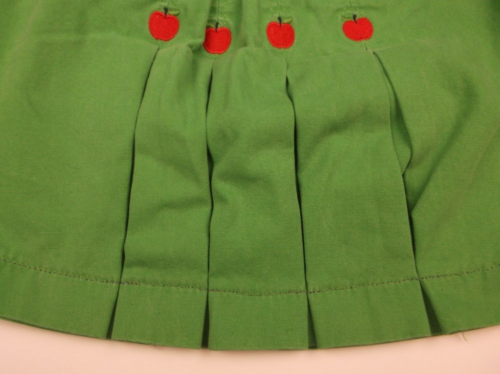 Primary image for HANDMADE UPCYCLED KIDS PURSE GREEN SKIRT APPLES 5 COMPARTMNT 15X11 INCHES UNIQUE