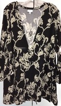 NWT LuLaRoe Medium Black with Taupe Floral Caroline Cardigan Sweater - $31.67