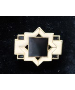 Vtg Art Deco Enameled Brooch Black &amp; White Geometric Gold Tone Unsigned ... - $21.01 CAD